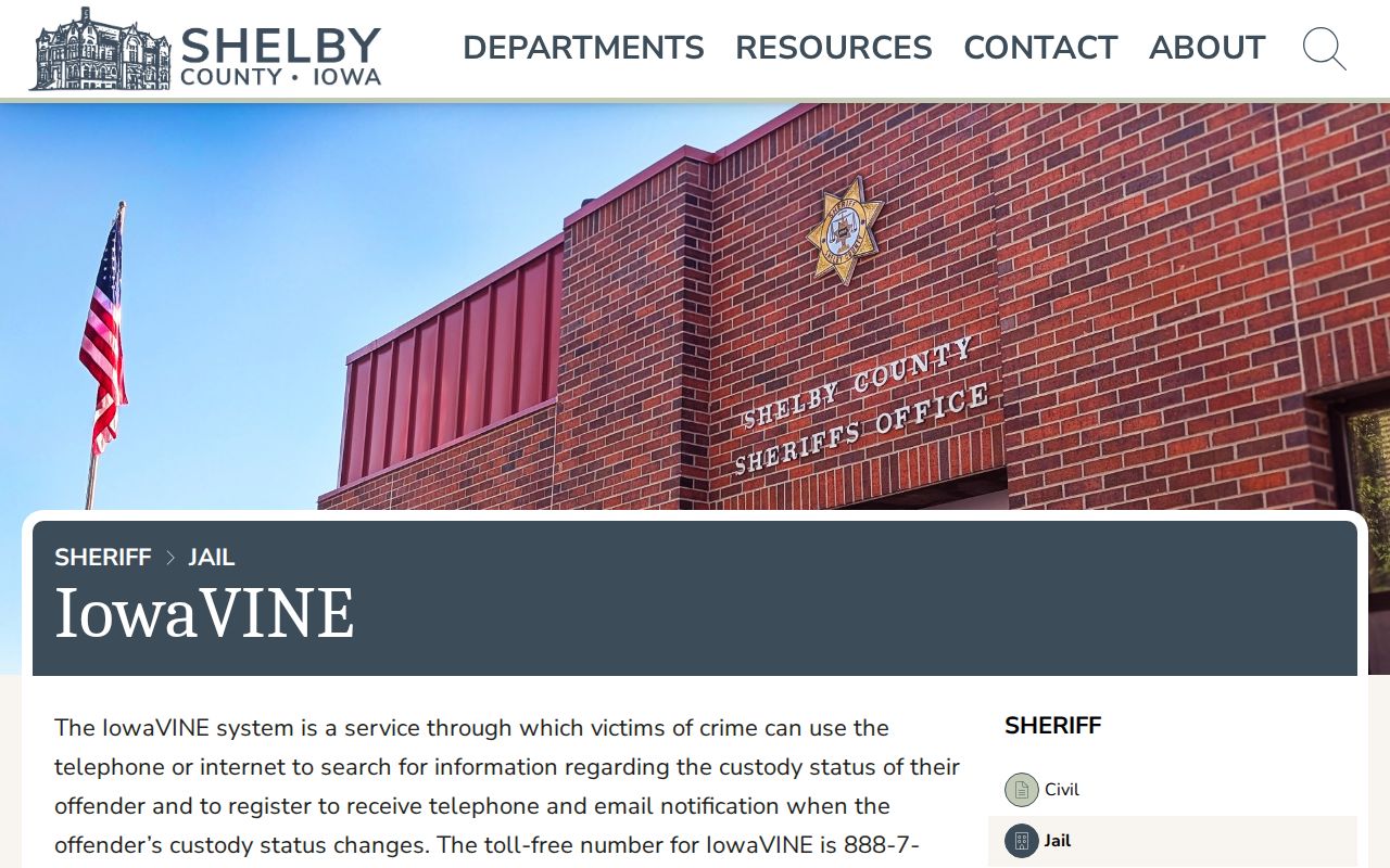 Shelby County Sheriff's official IowaVINE information page