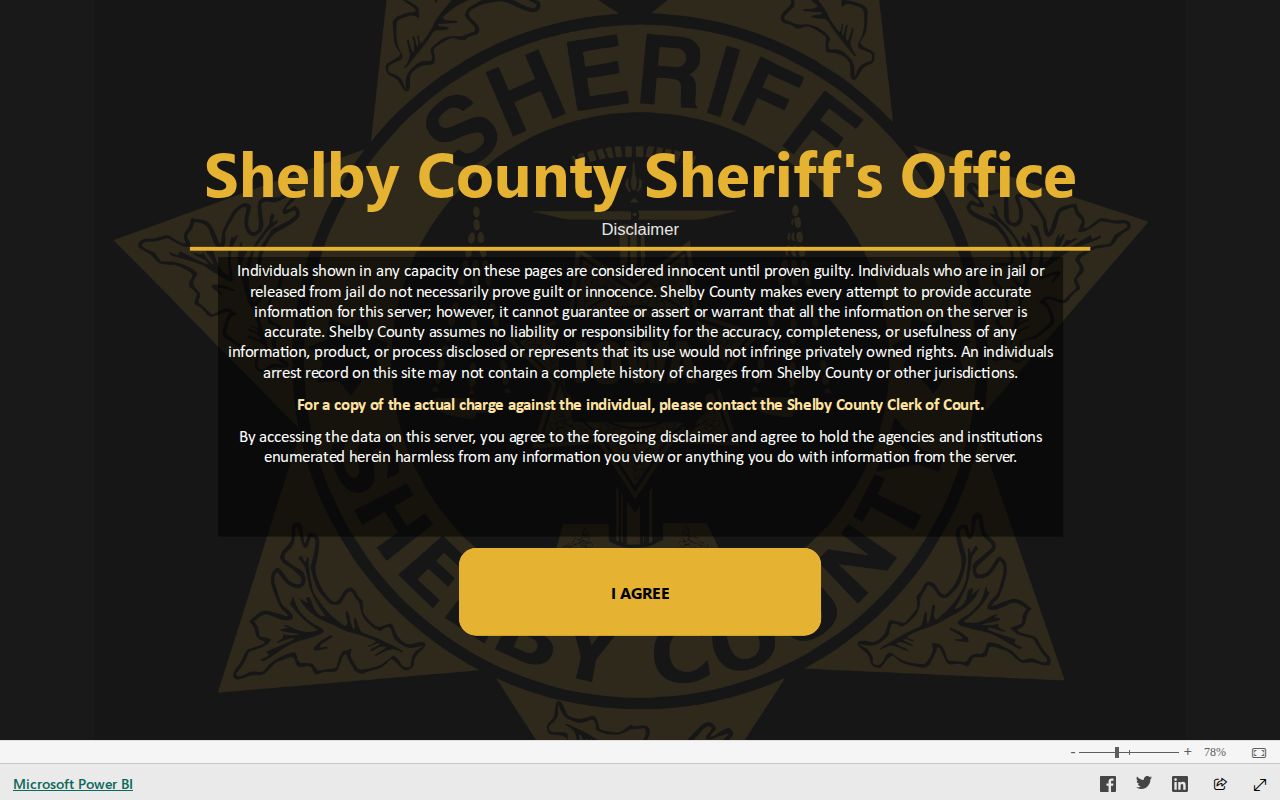 Shelby County official arrest report and disclaimer context