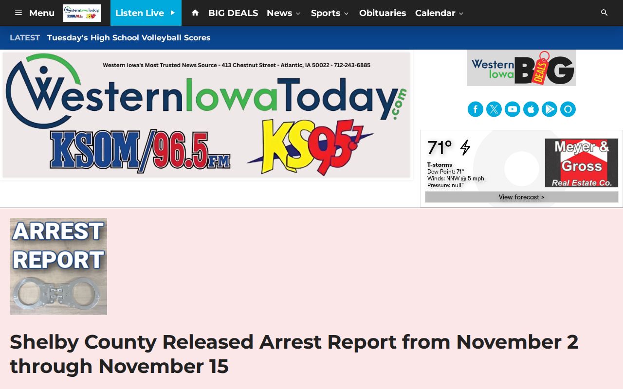 Western Iowa Today batched Shelby County arrest report