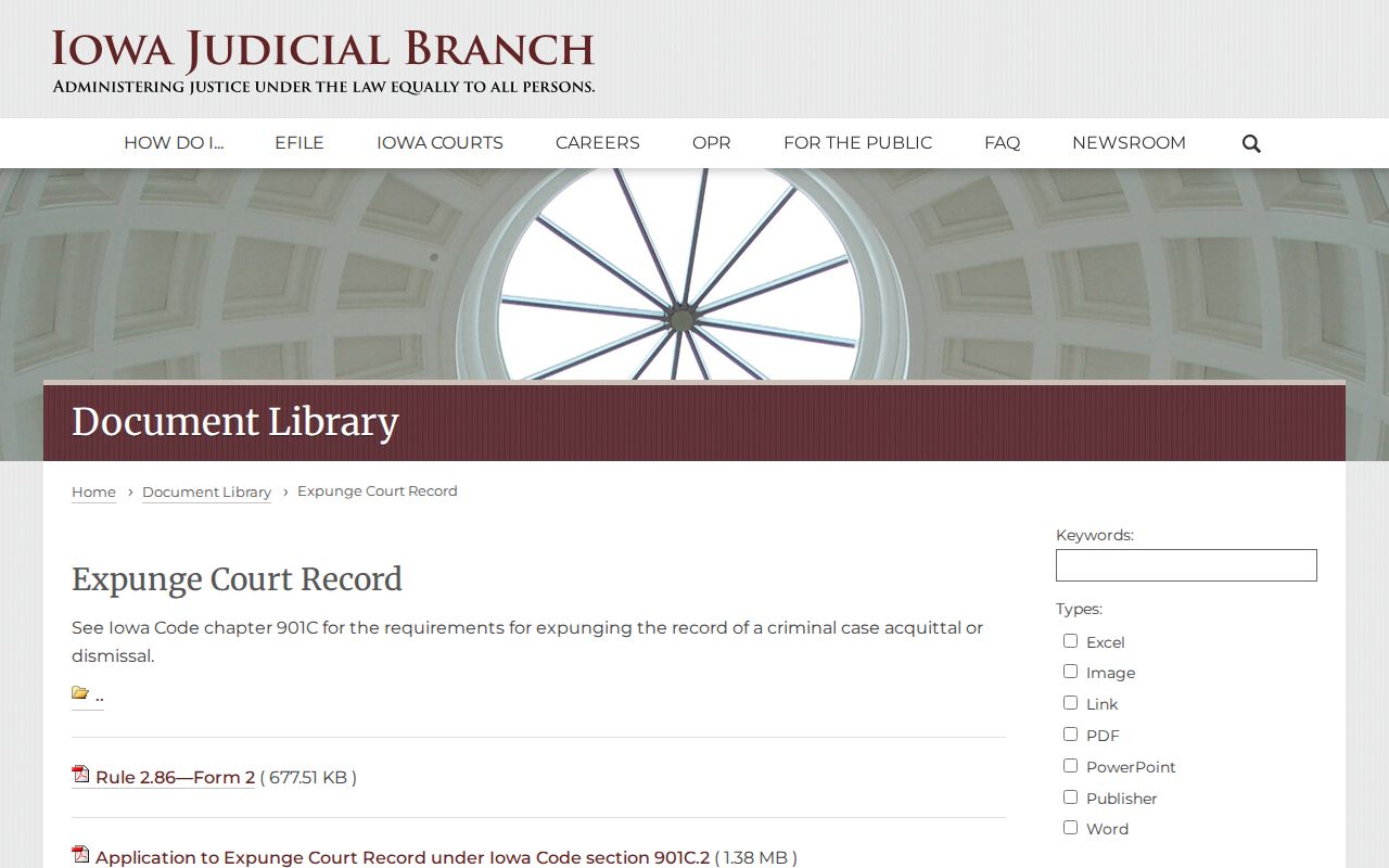 Iowa Courts Shelby County arrest record expungement forms source